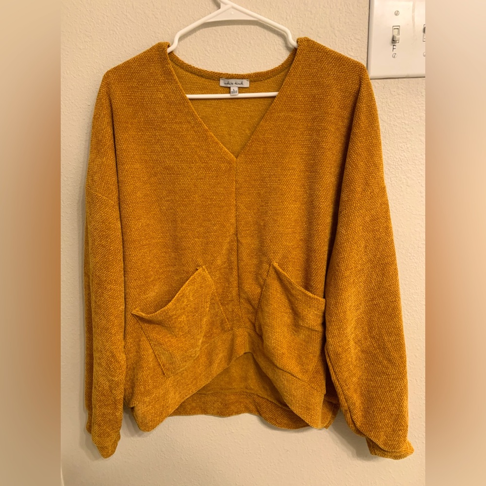 Long sleeve, mustard yellow, blouse style shirt, soft, corduroy material